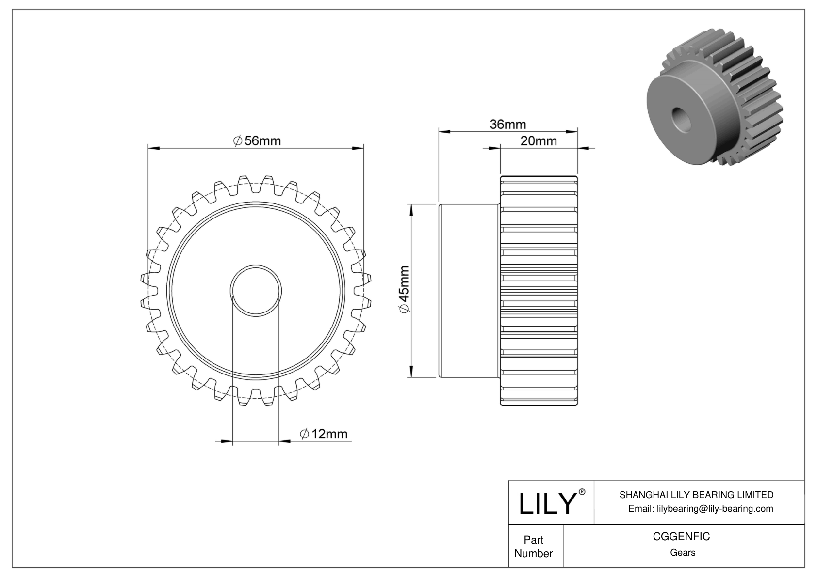 CGGENFIC Metal Metric Gears - 20° Pressure Angle cad drawing