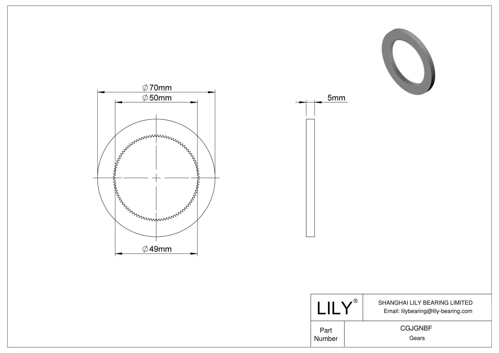 CGJGNBF Metal Metric Internal Gears - 20° Pressure Angle cad drawing