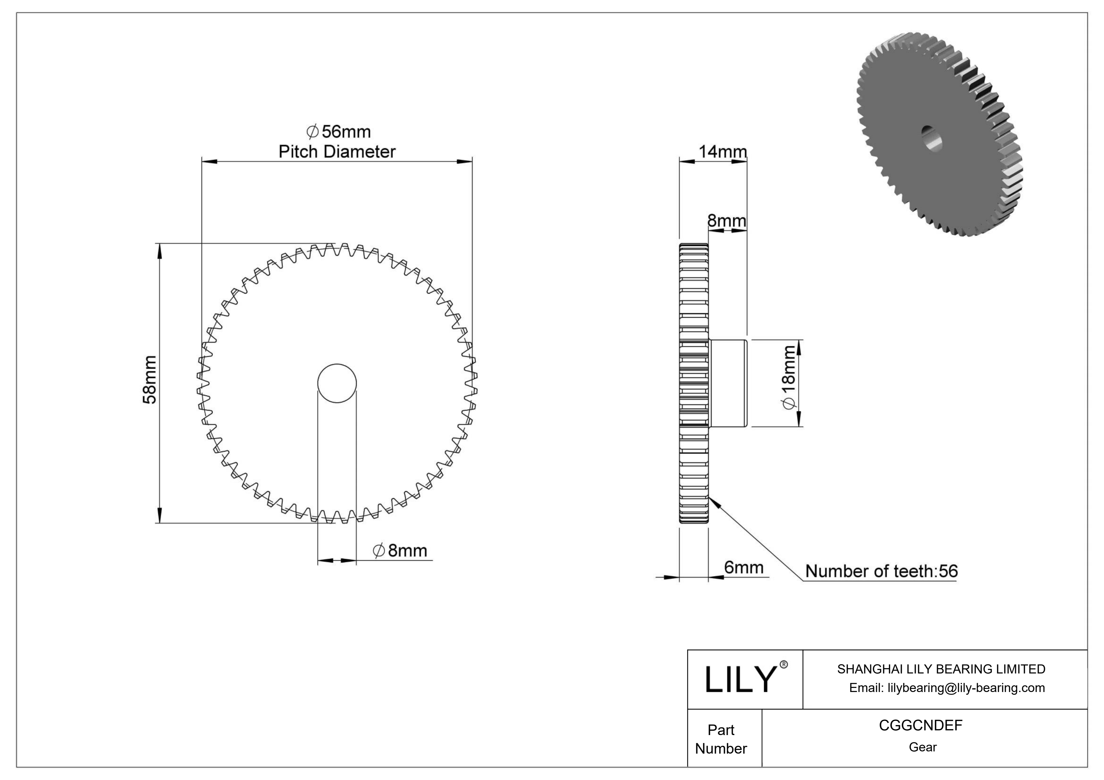 CGGCNDEF Plastic Metric Gears - 20° Pressure Angle cad drawing