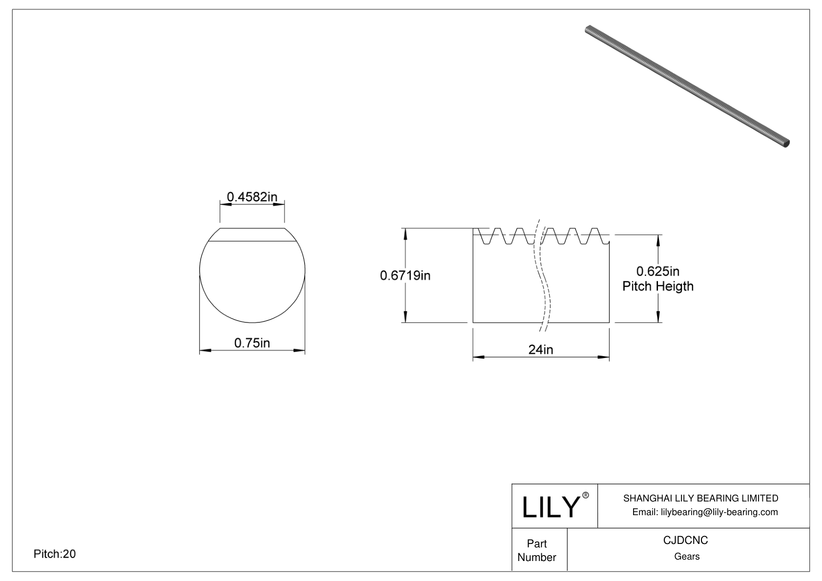 CJDCNC Metal Inch Round Gear Racks - 20° Pressure Angle cad drawing