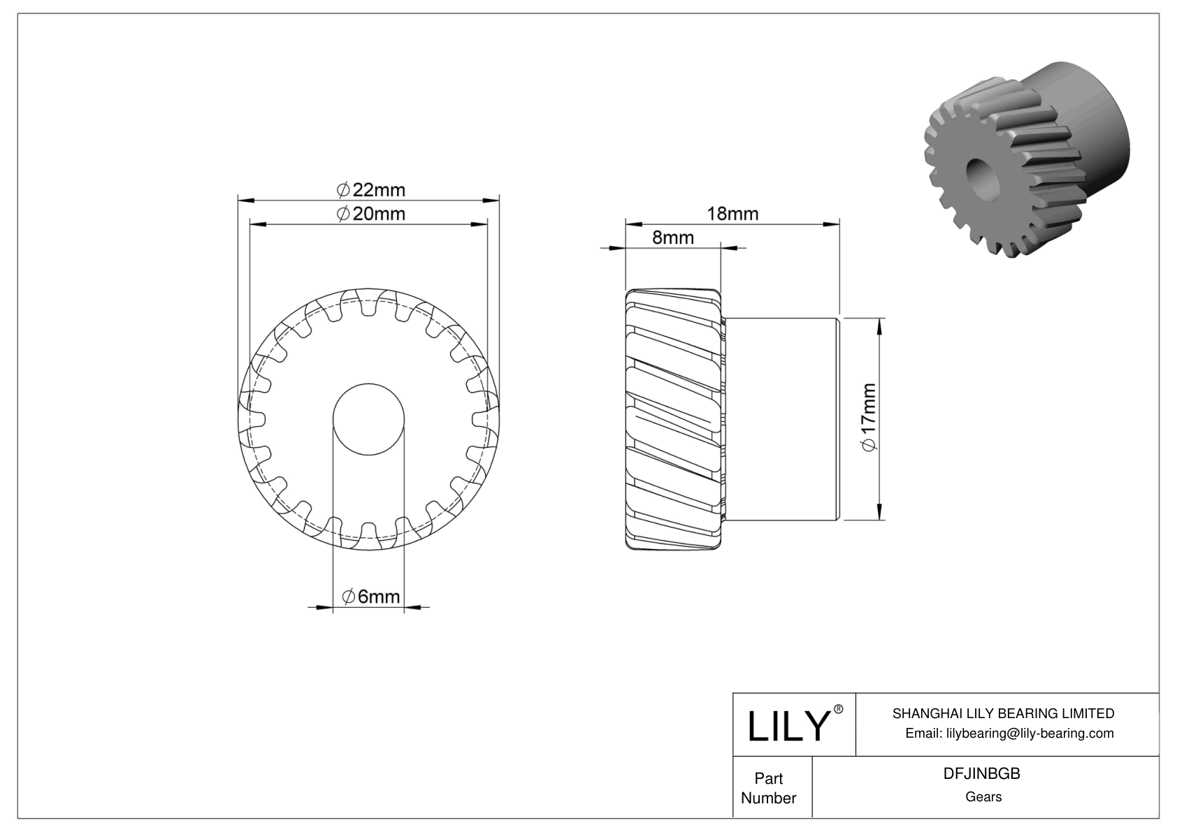 DFJINBGB Metric Parallel Gears - 20° Pressure Angle cad drawing