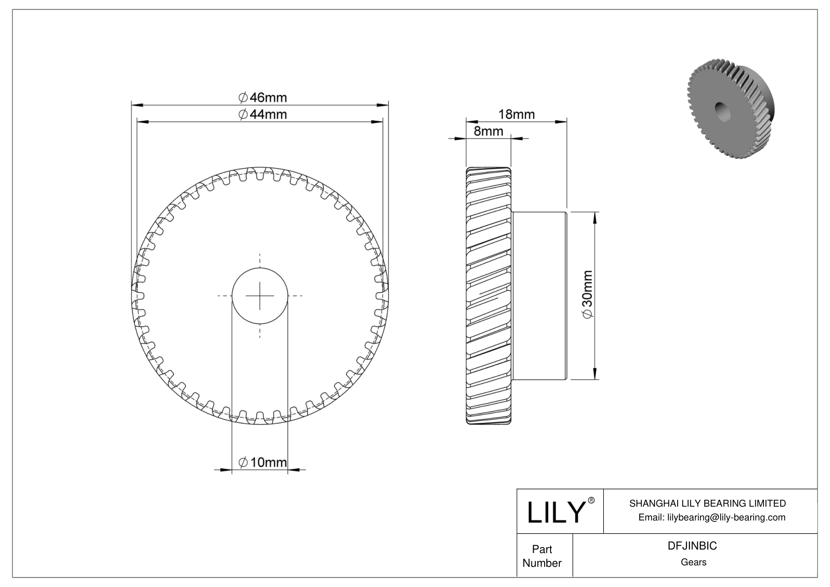 DFJINBIC Metric Parallel Gears - 20° Pressure Angle cad drawing