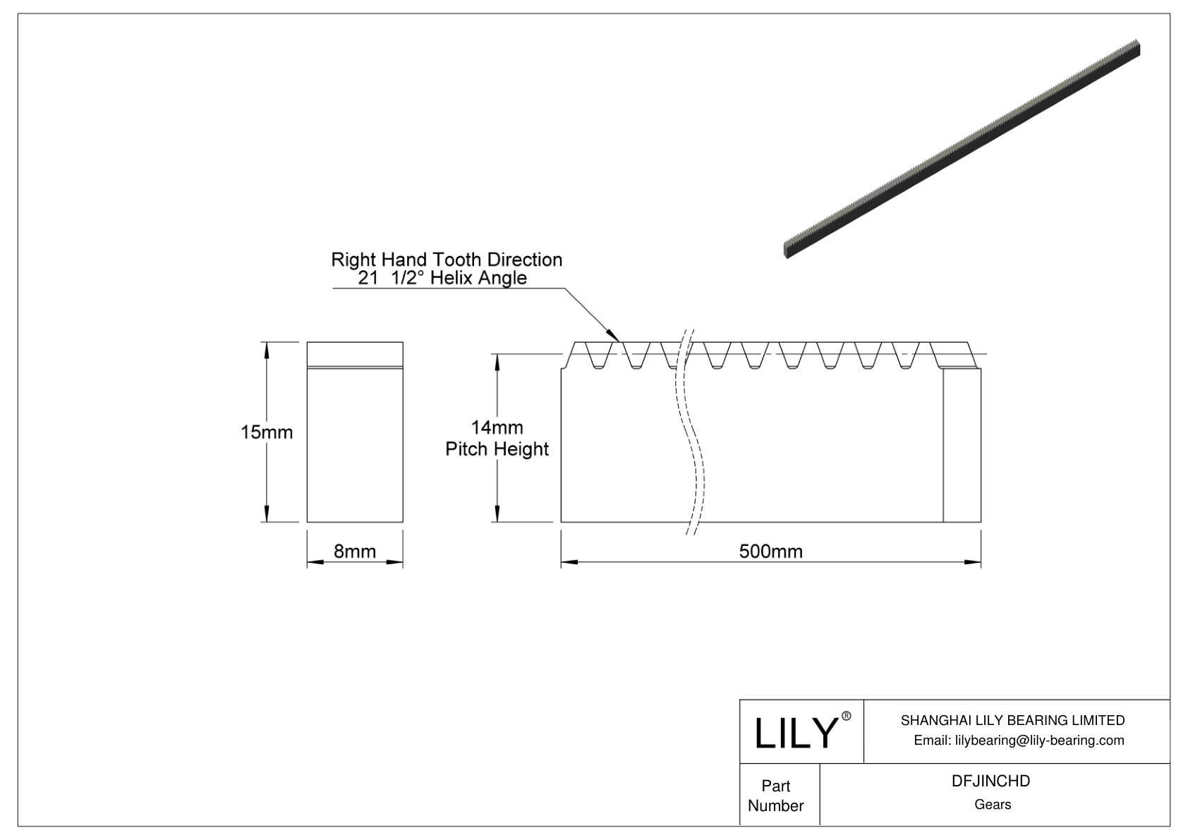 DFJINCHD Metric Parallel Gear Rack - 20° Pressure Angle cad drawing