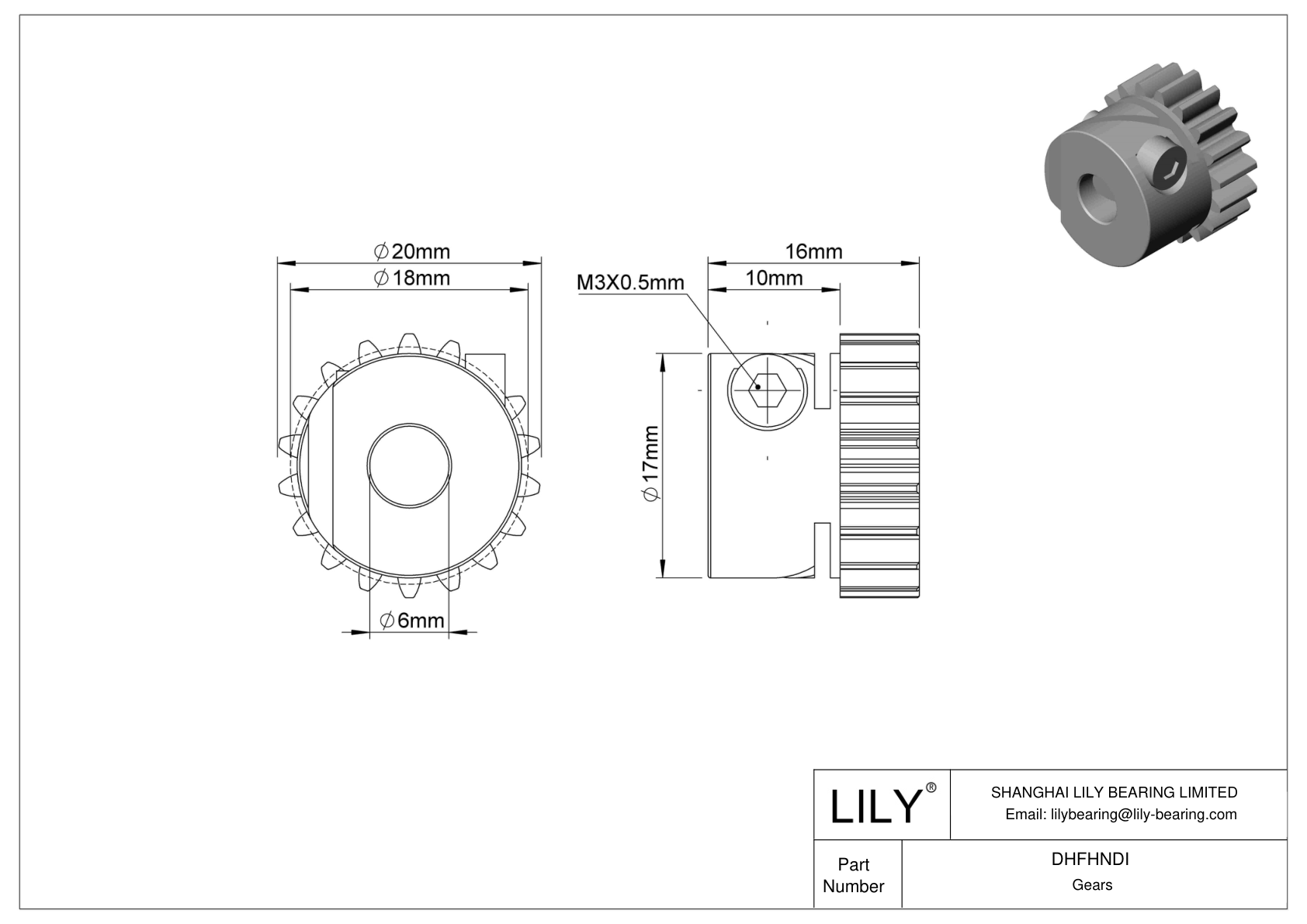 DHFHNDI Metal Metric Gears - 20° Pressure Angle cad drawing