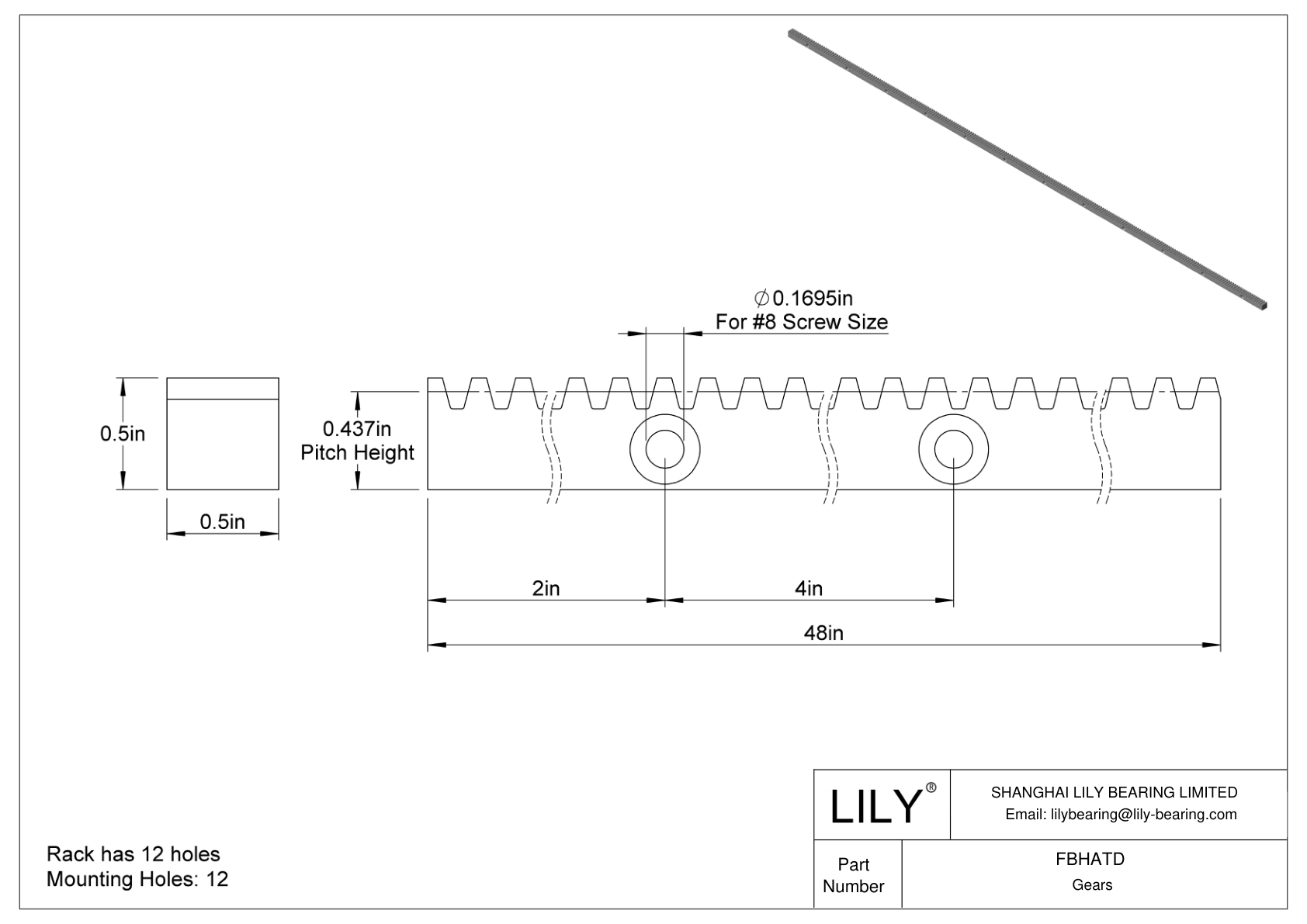 FBHATD 带安装孔的金属齿轮架 - 14 1/2° 压力角 cad drawing