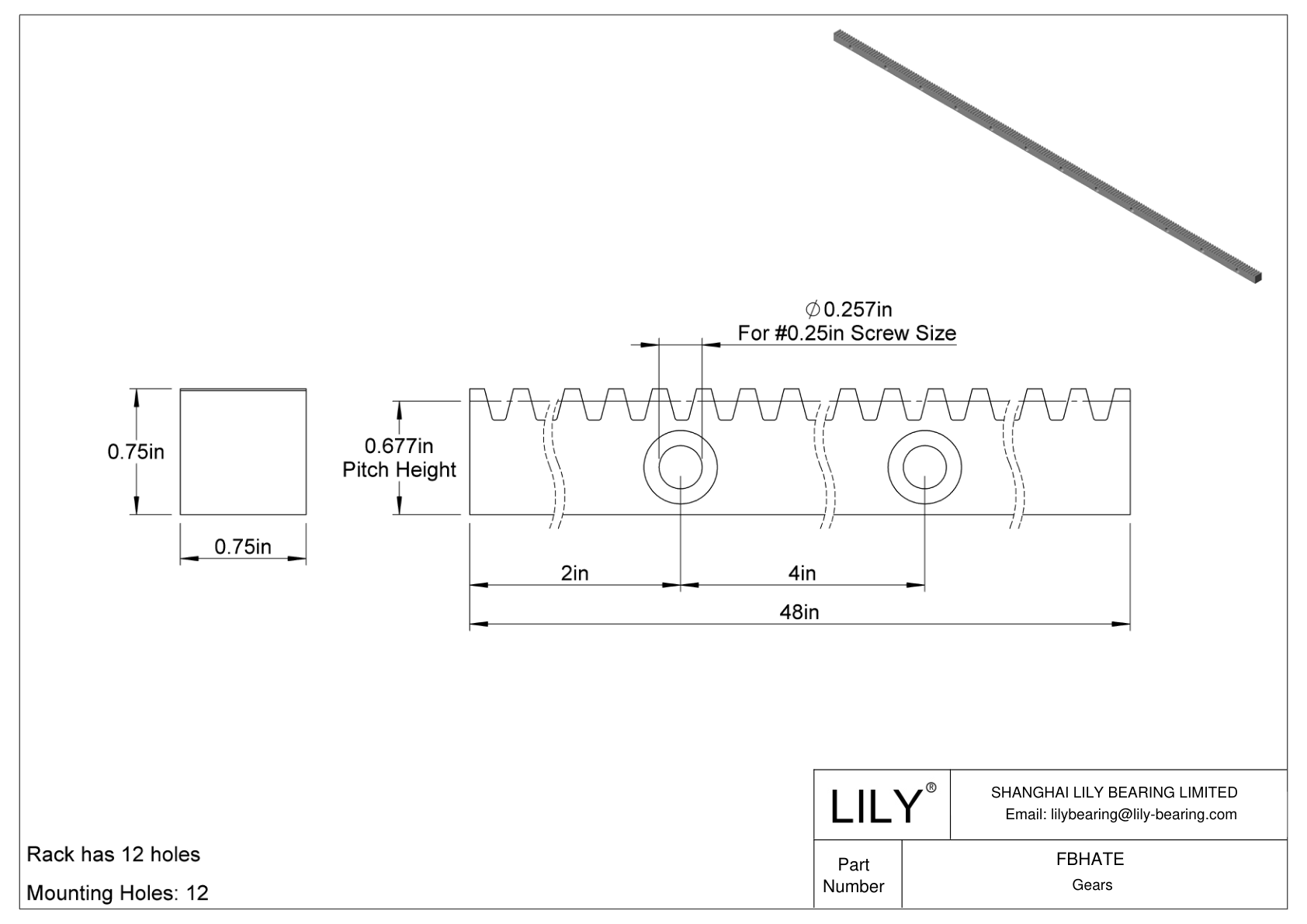 FBHATE Cremalleras metálicas con orificios de montaje - Ángulo de presión de 14 1/2 cad drawing