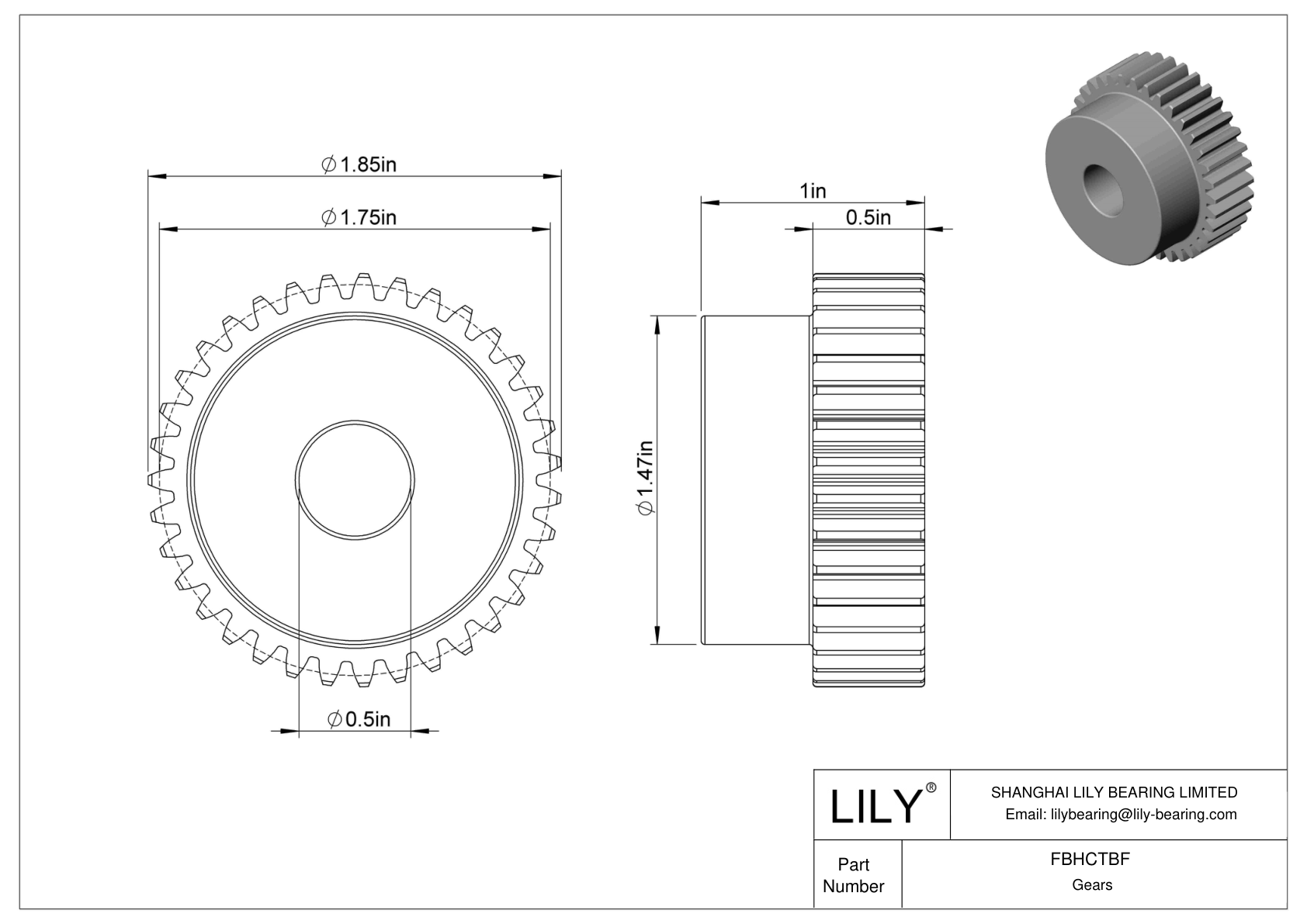 FBHCTBF Engranajes metálicos en pulgadas - Ángulo de presión de 20 cad drawing