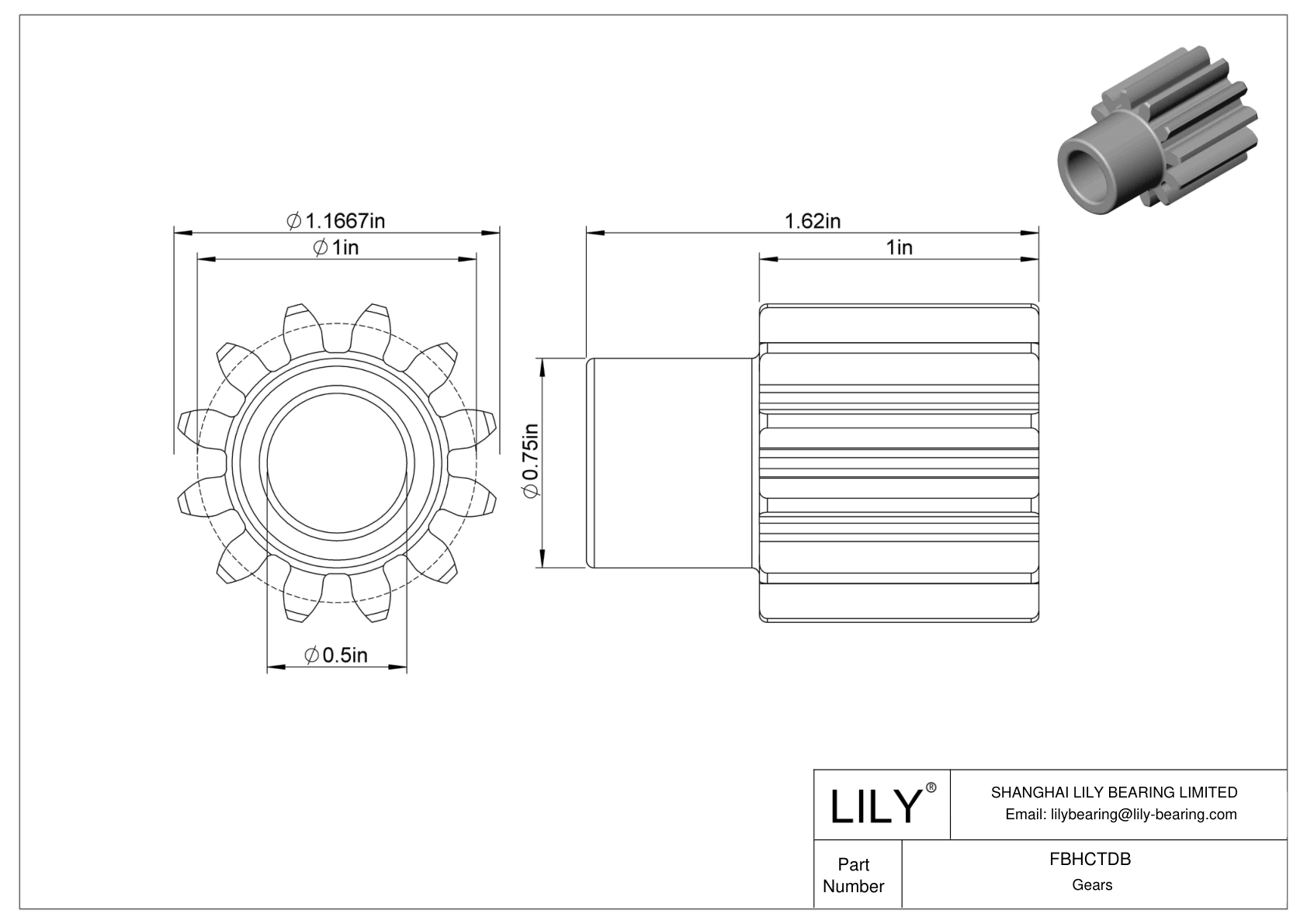 FBHCTDB Metal Inch Gears - 20° Pressure Angle cad drawing