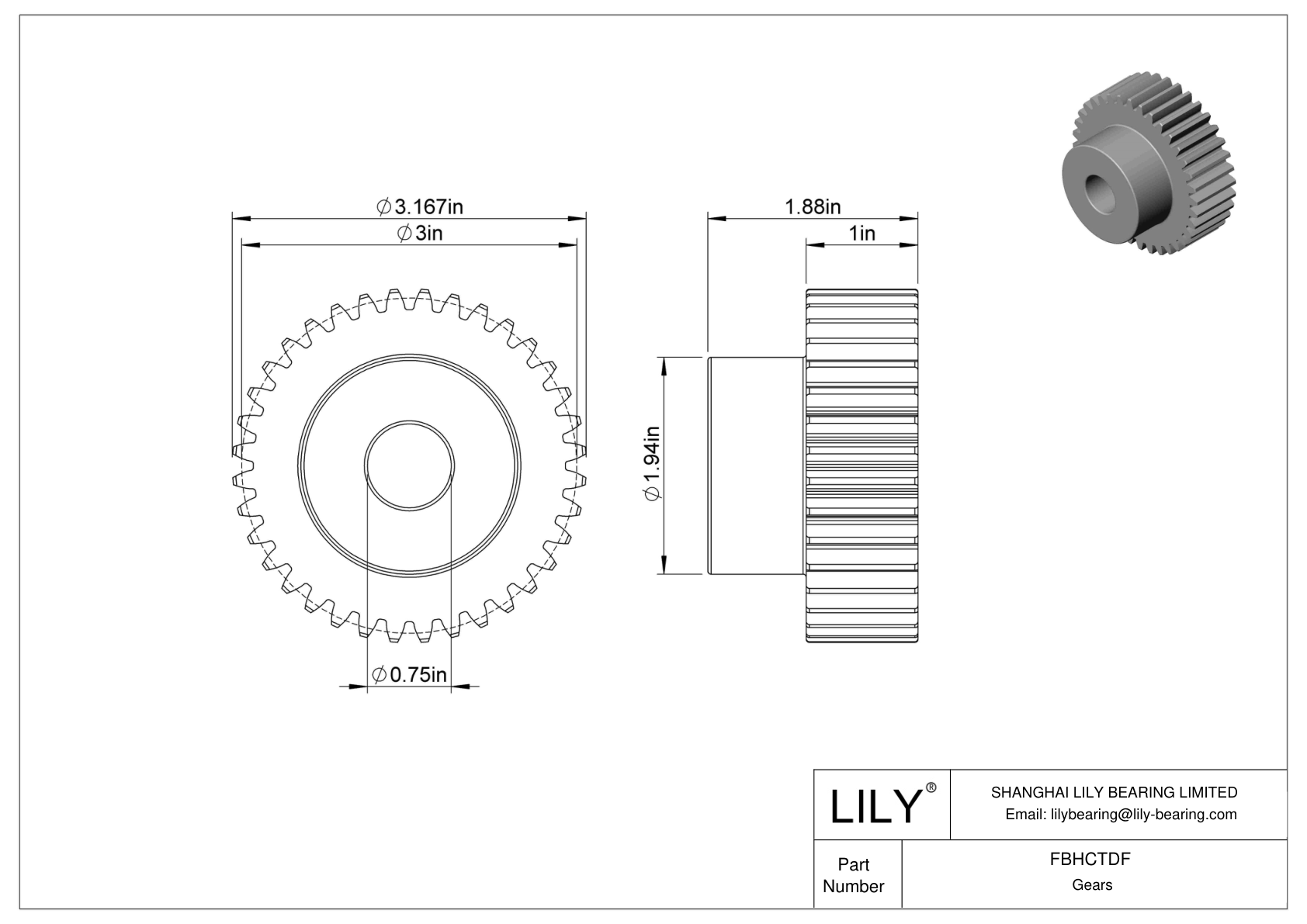 FBHCTDF Metal Inch Gears - 20° Pressure Angle cad drawing