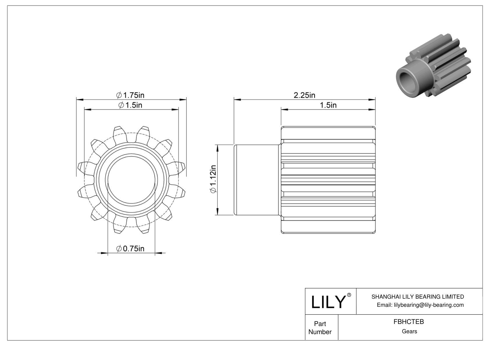 FBHCTEB 金属英制齿轮 - 20° 压力角 cad drawing