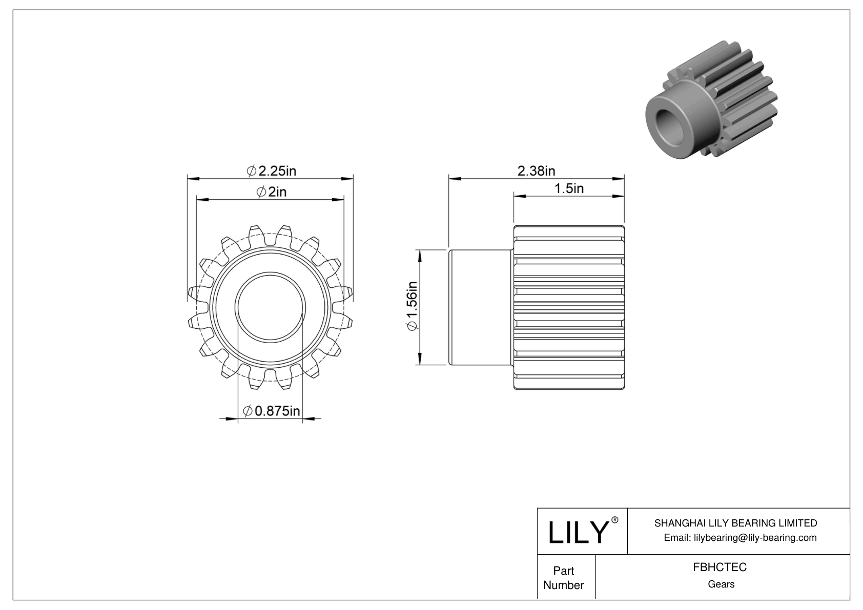 FBHCTEC Engranajes metálicos en pulgadas - Ángulo de presión de 20 cad drawing