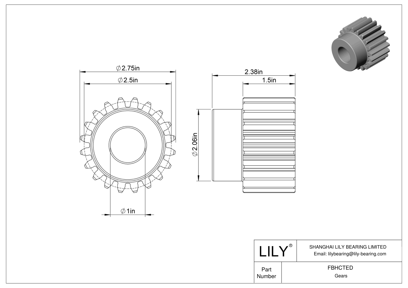 FBHCTED Engranajes metálicos en pulgadas - Ángulo de presión de 20 cad drawing