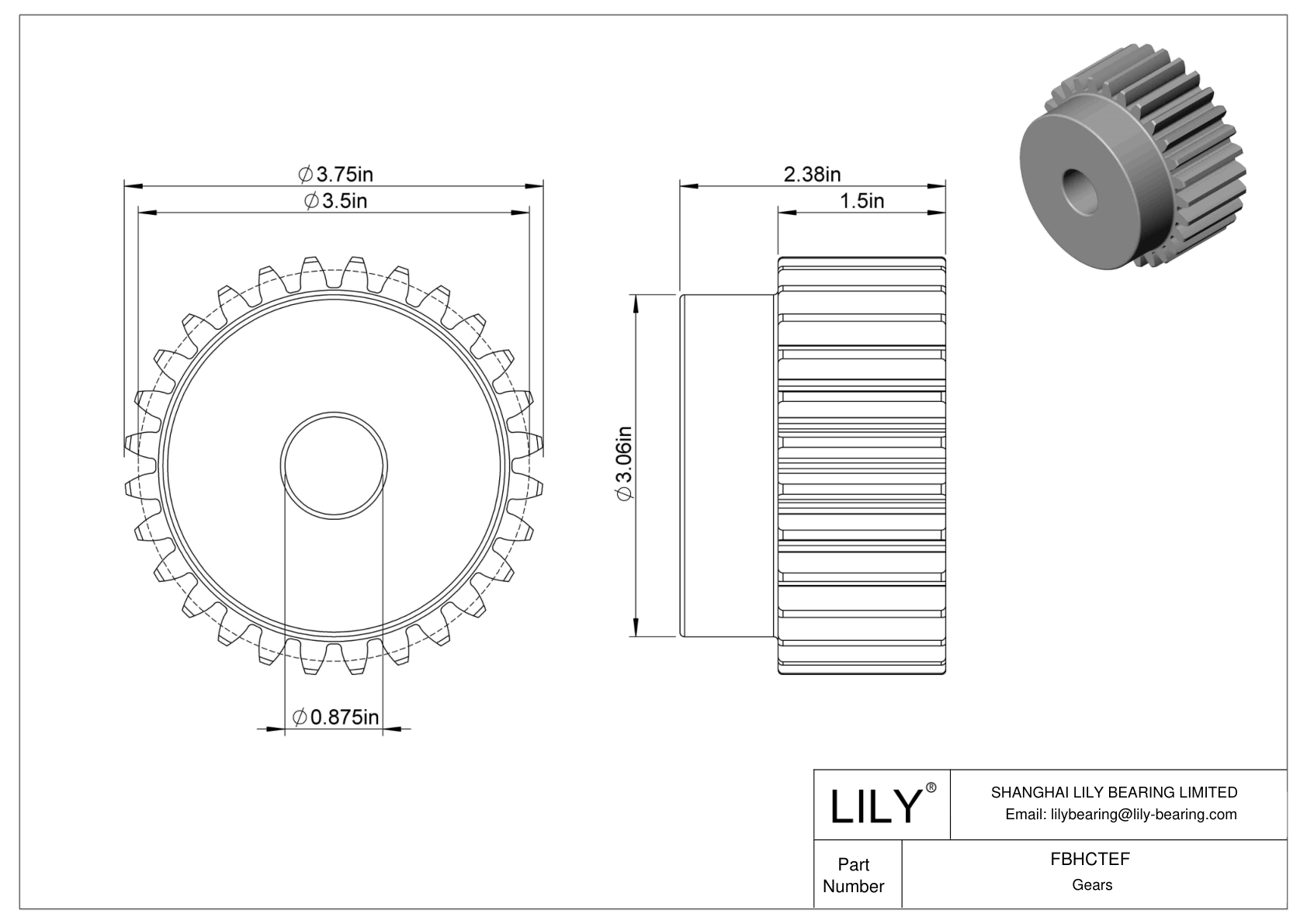 FBHCTEF Engranajes metálicos en pulgadas - Ángulo de presión de 20 cad drawing