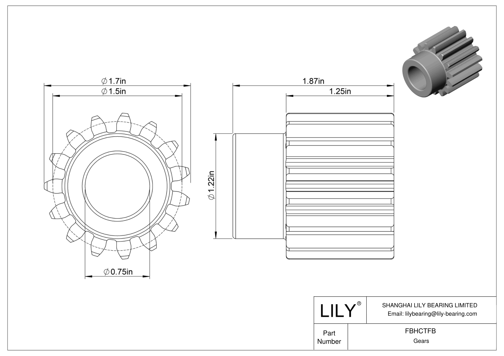 FBHCTFB Engranajes metálicos en pulgadas - Ángulo de presión de 20 cad drawing