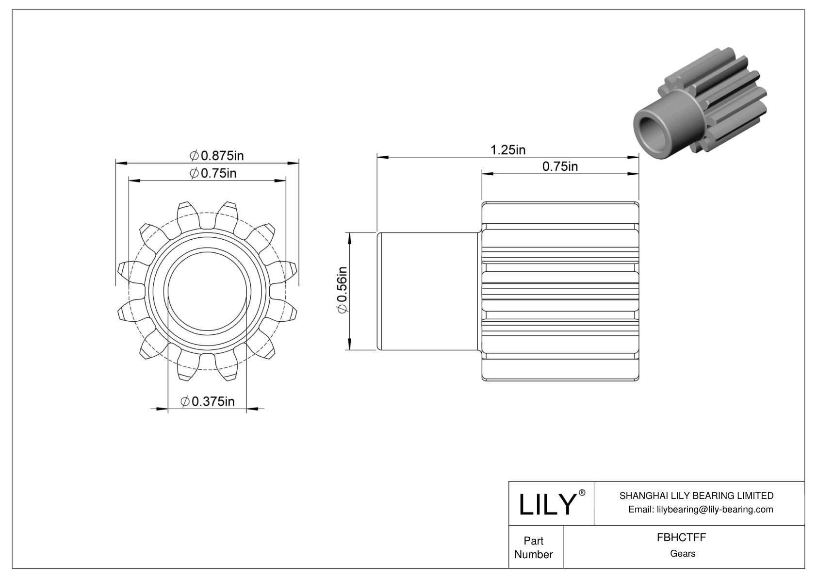 FBHCTFF 金属英制齿轮 - 20° 压力角 cad drawing