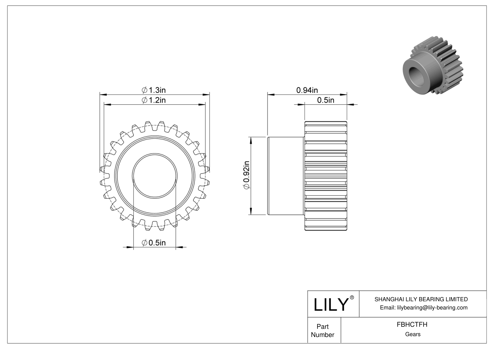 FBHCTFH 金属英制齿轮 - 20° 压力角 cad drawing