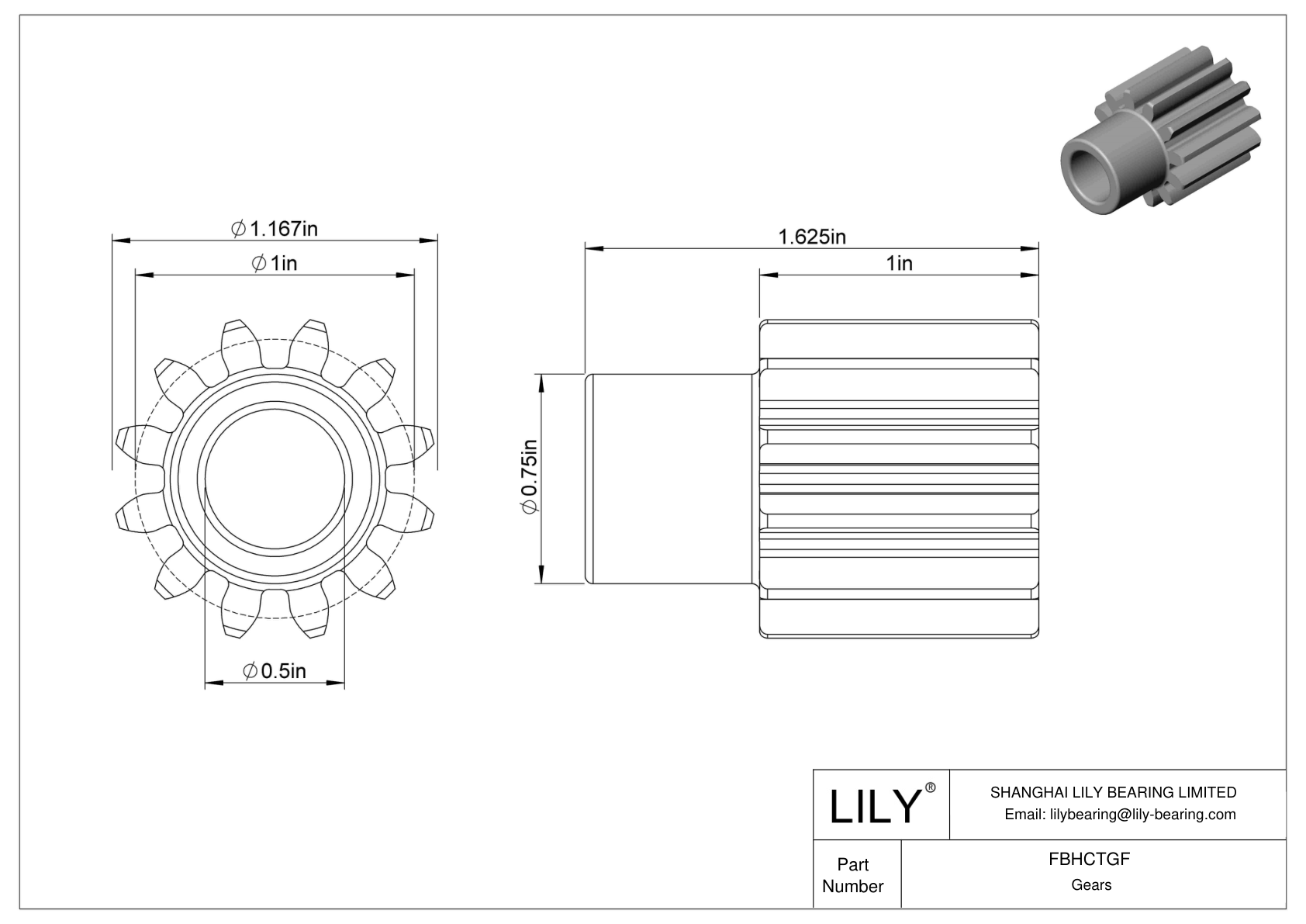 FBHCTGF Engranajes metálicos en pulgadas - Ángulo de presión de 20 cad drawing