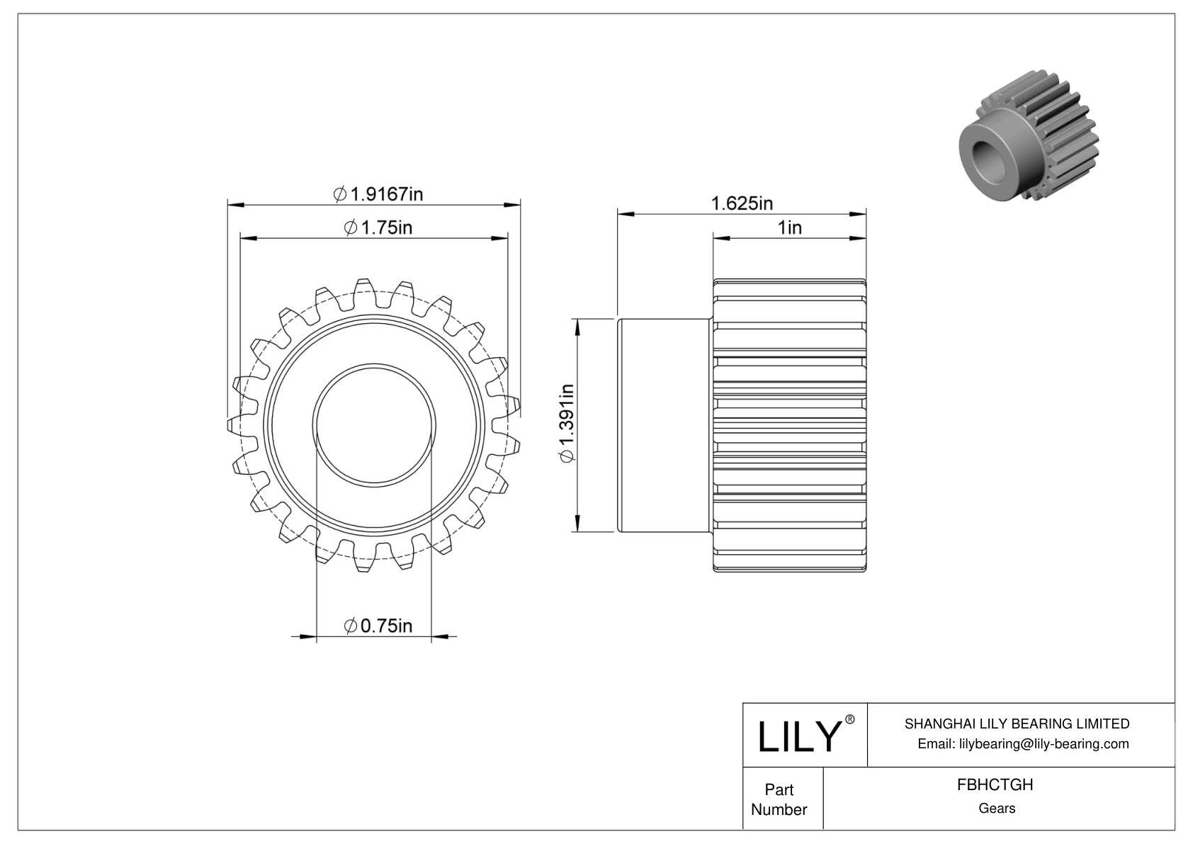 FBHCTGH 金属英制齿轮 - 20° 压力角 cad drawing