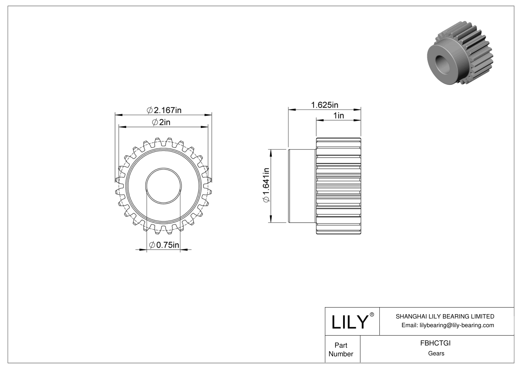 FBHCTGI Metal Inch Gears - 20° Pressure Angle cad drawing