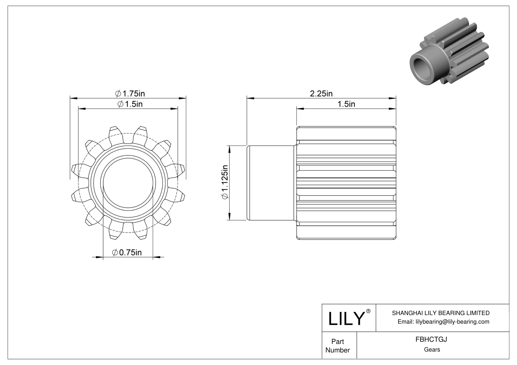 FBHCTGJ Metal Inch Gears - 20° Pressure Angle cad drawing