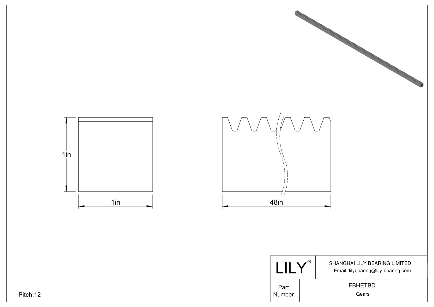 FBHETBD Cremalleras rectangulares de metal en pulgadas - Ángulo de presión de 20 cad drawing