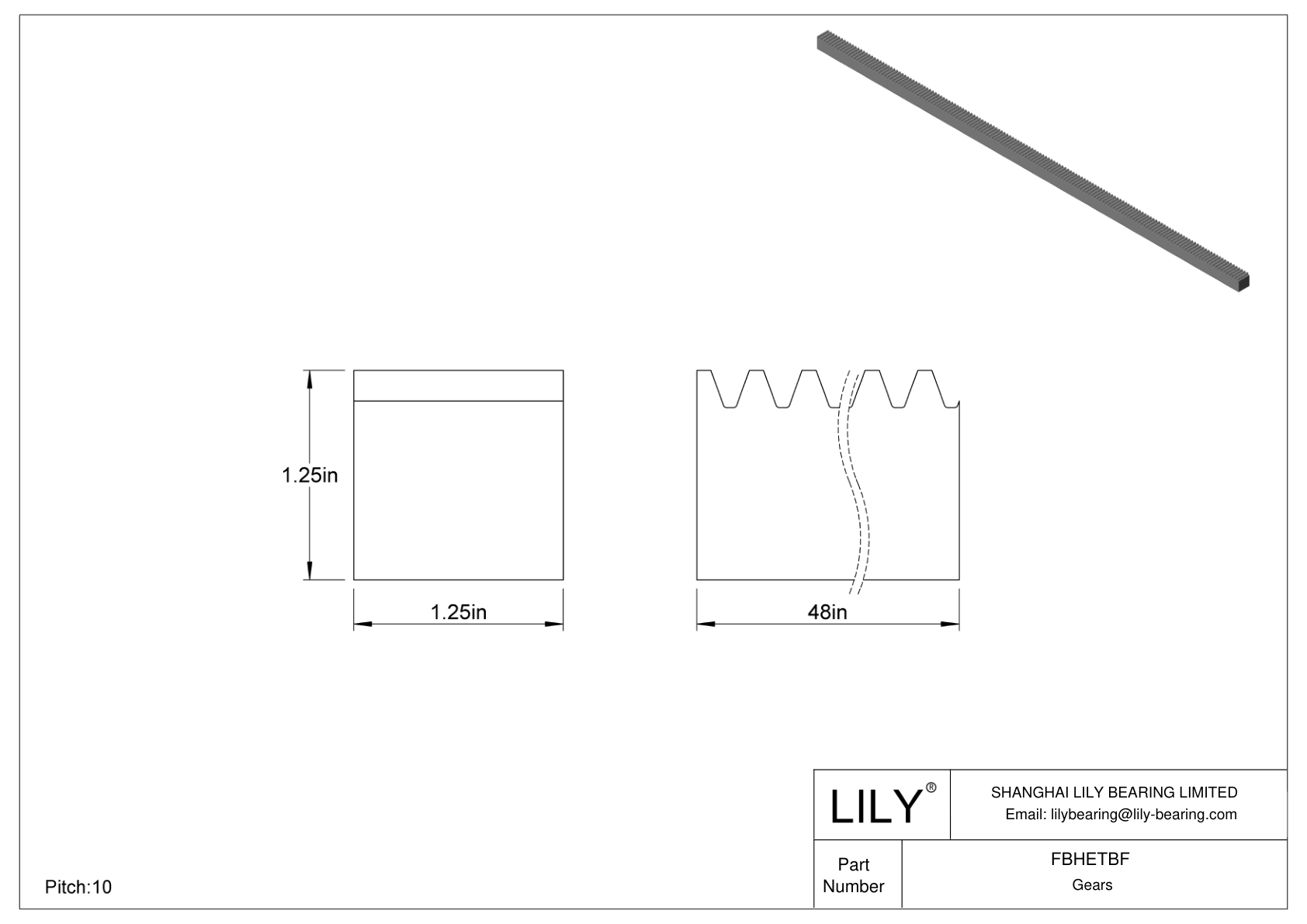 FBHETBF Metal Inch Rectangular Gear Racks - 20° Pressure Angle cad drawing