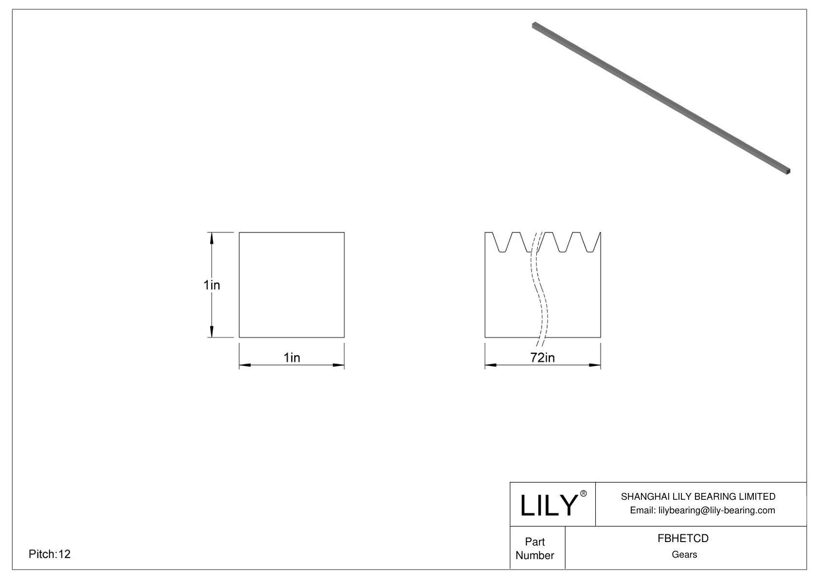 FBHETCD Cremalleras rectangulares de metal en pulgadas - Ángulo de presión de 20 cad drawing