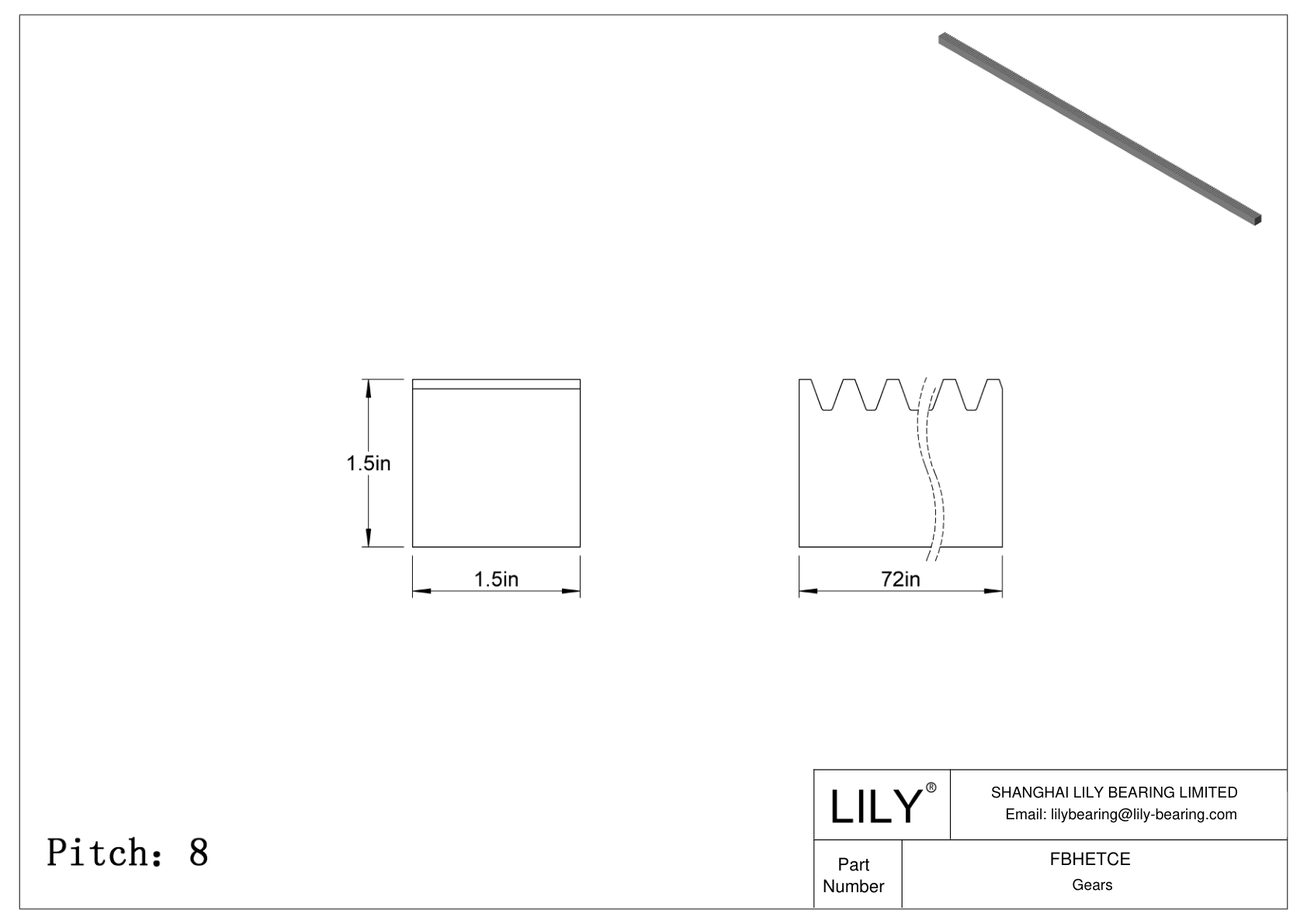 FBHETCE Metal Inch Rectangular Gear Racks - 20° Pressure Angle cad drawing