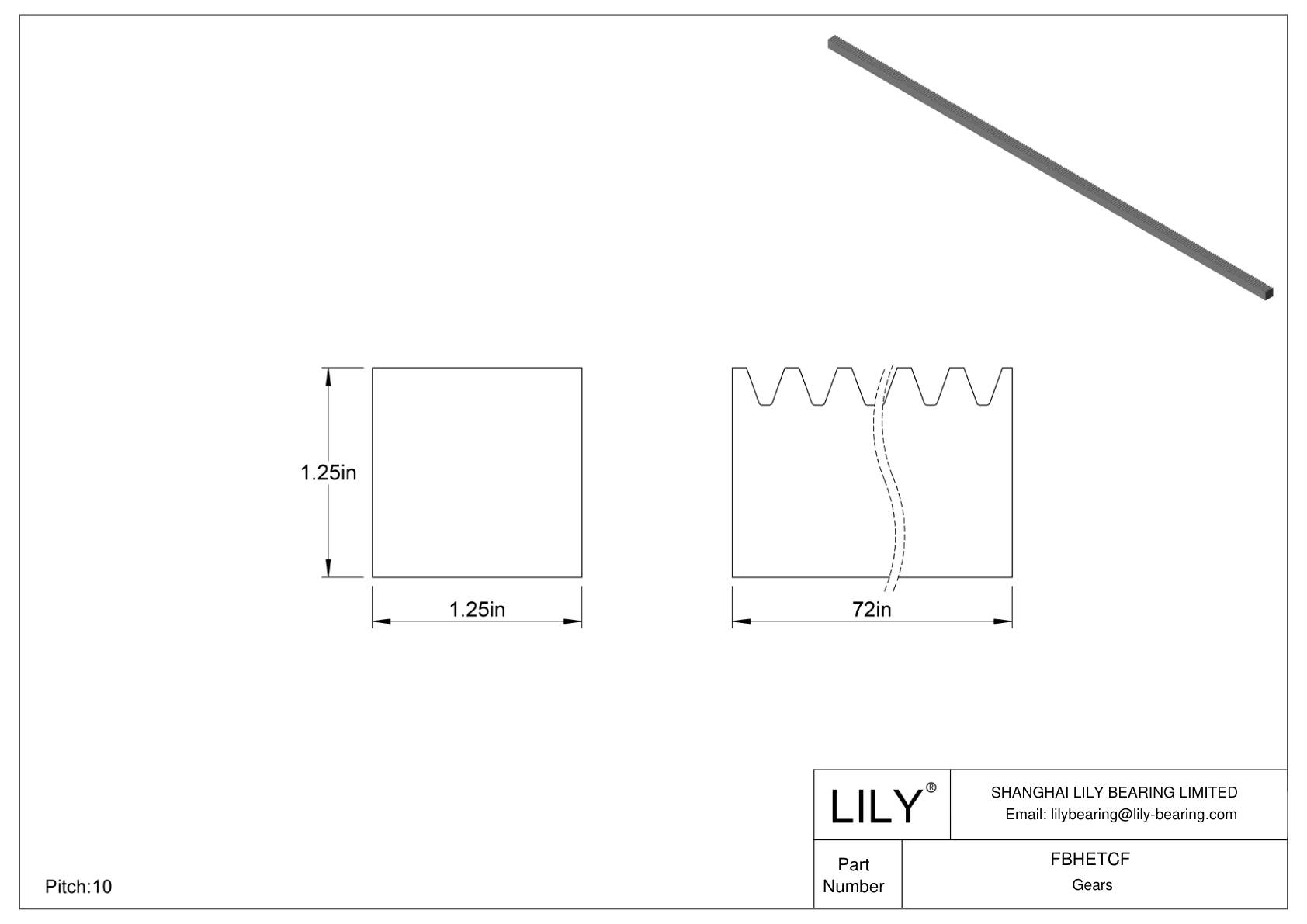 FBHETCF Cremalleras rectangulares de metal en pulgadas - Ángulo de presión de 20 cad drawing