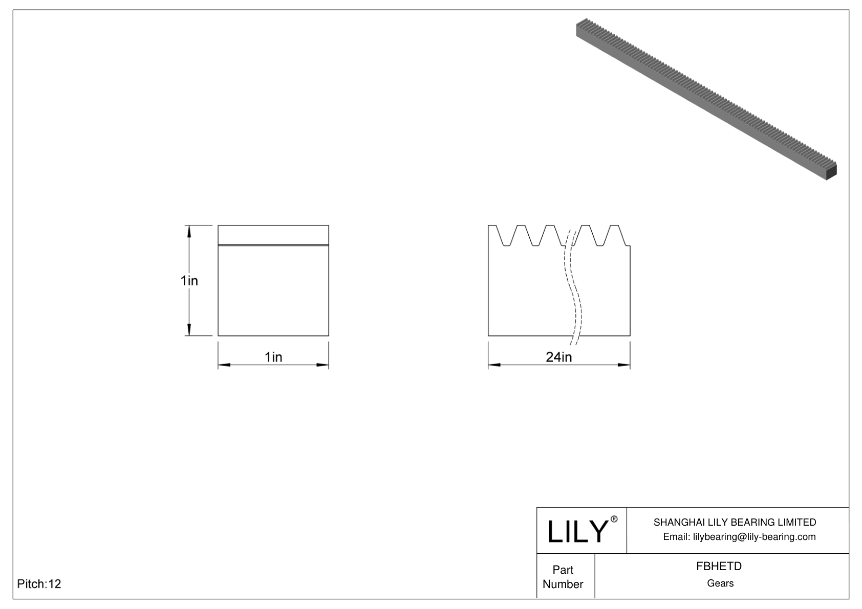 FBHETD Metal Inch Rectangular Gear Racks - 20° Pressure Angle cad drawing