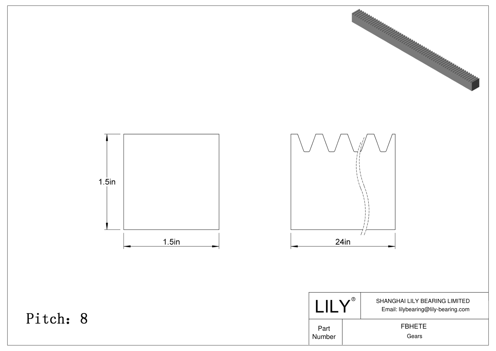 FBHETE Metal Inch Rectangular Gear Racks - 20° Pressure Angle cad drawing