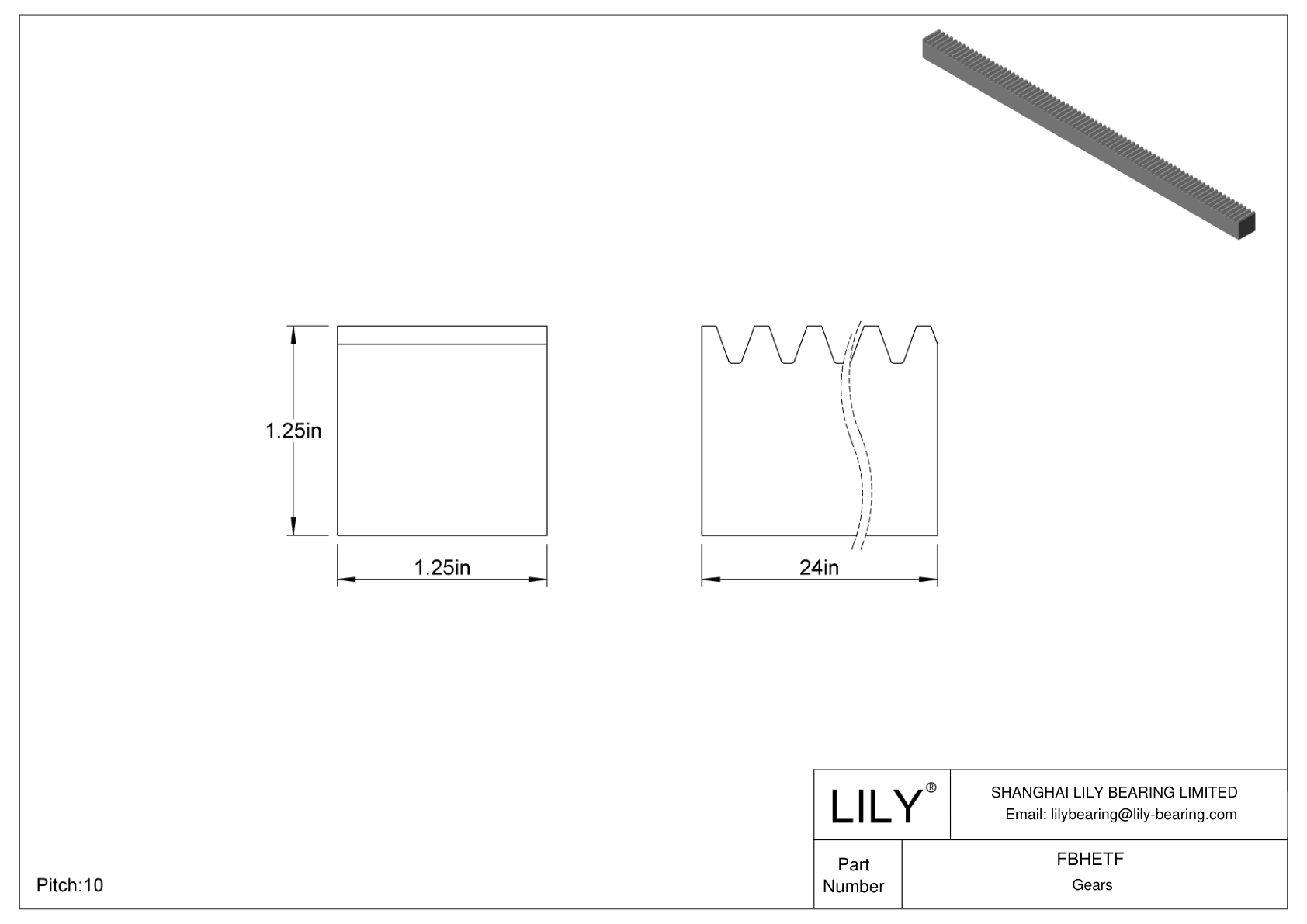 FBHETF Metal Inch Rectangular Gear Racks - 20° Pressure Angle cad drawing