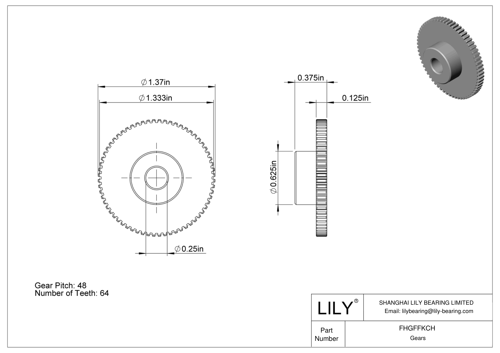 FHGFFKCH Plastic Gears - 14 1/2° Pressure Angle cad drawing