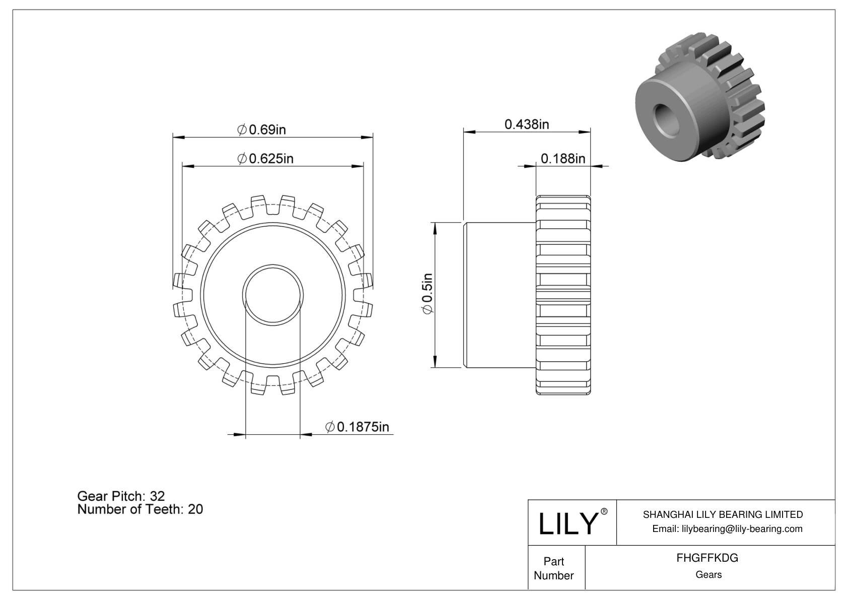 FHGFFKDG Plastic Gears - 14 1/2° Pressure Angle cad drawing