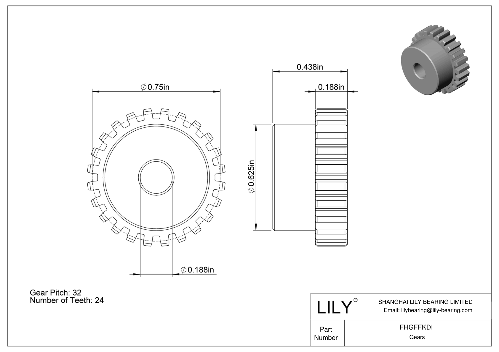 FHGFFKDI Plastic Gears - 14 1/2° Pressure Angle cad drawing