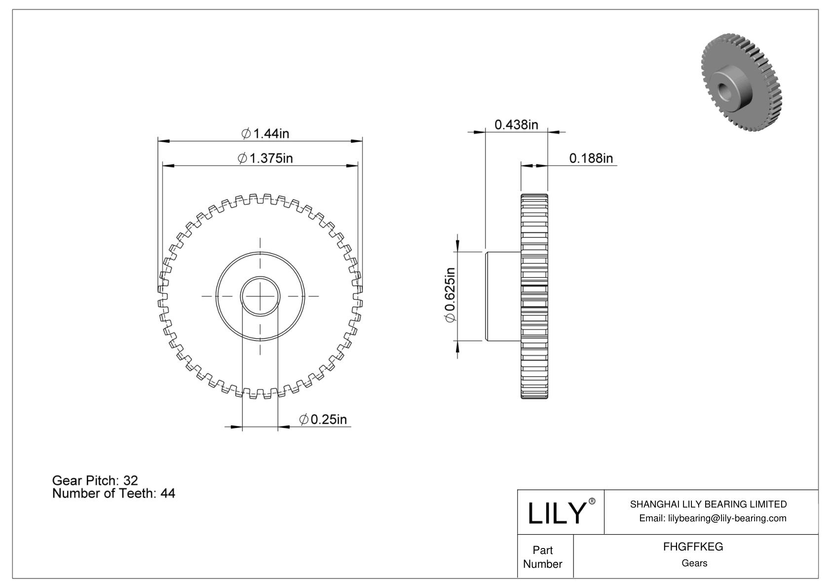 FHGFFKEG Plastic Gears - 14 1/2° Pressure Angle cad drawing