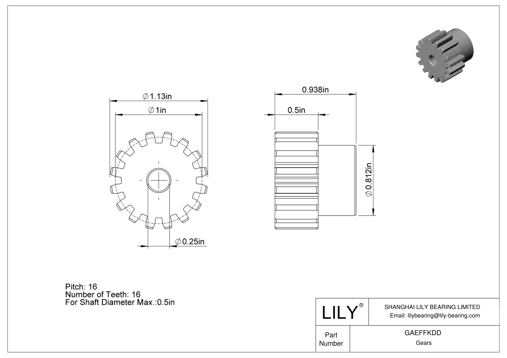 GAEFFKDD Plastic Gears - 14 1/2° Pressure Angle cad drawing