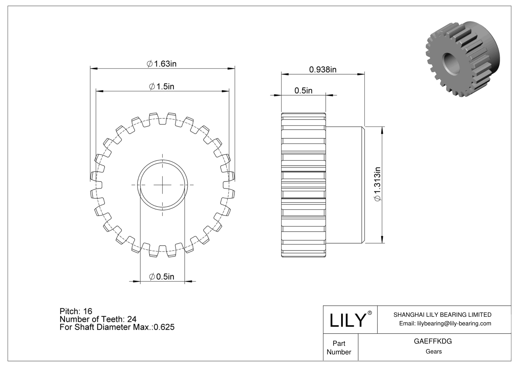 GAEFFKDG Plastic Gears - 14 1/2° Pressure Angle cad drawing