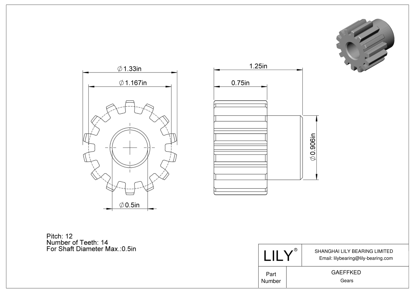 GAEFFKED Plastic Gears - 14 1/2° Pressure Angle cad drawing