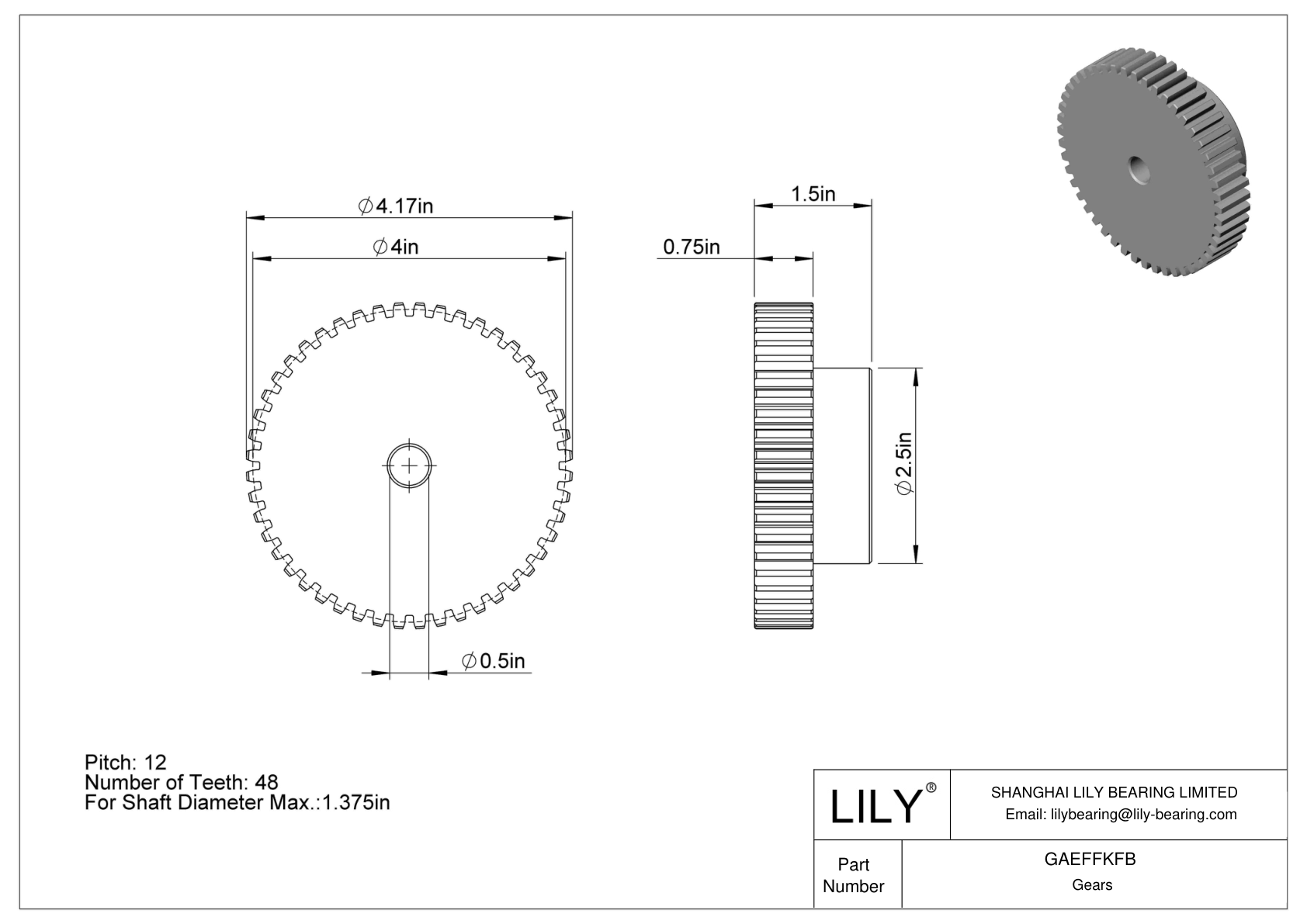 GAEFFKFB Plastic Gears - 14 1/2° Pressure Angle cad drawing