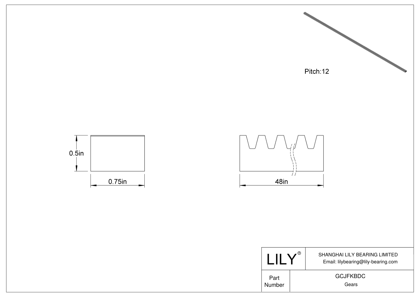 GCJFKBDC Metal Gear Racks - 14 1/2° Pressure Angle cad drawing