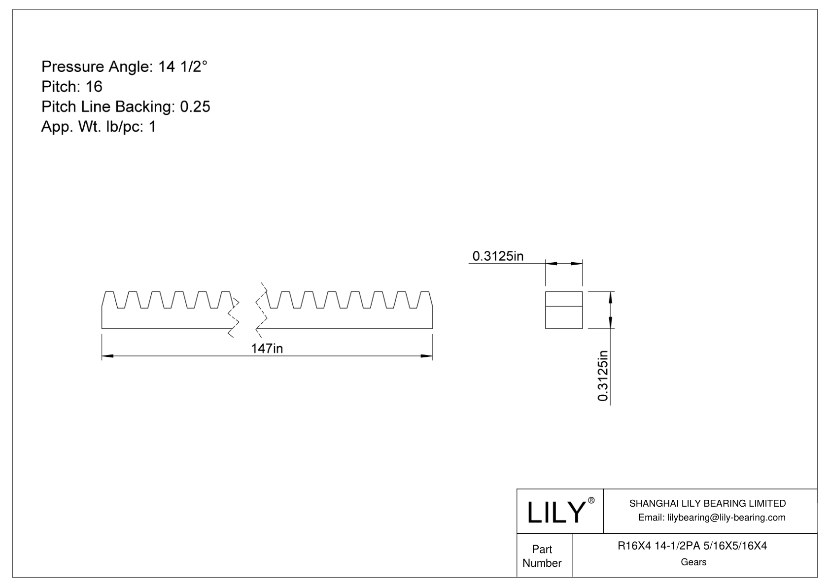 R16X4 14-1/2PA 5/16X5/16X4 齿轮架 cad drawing