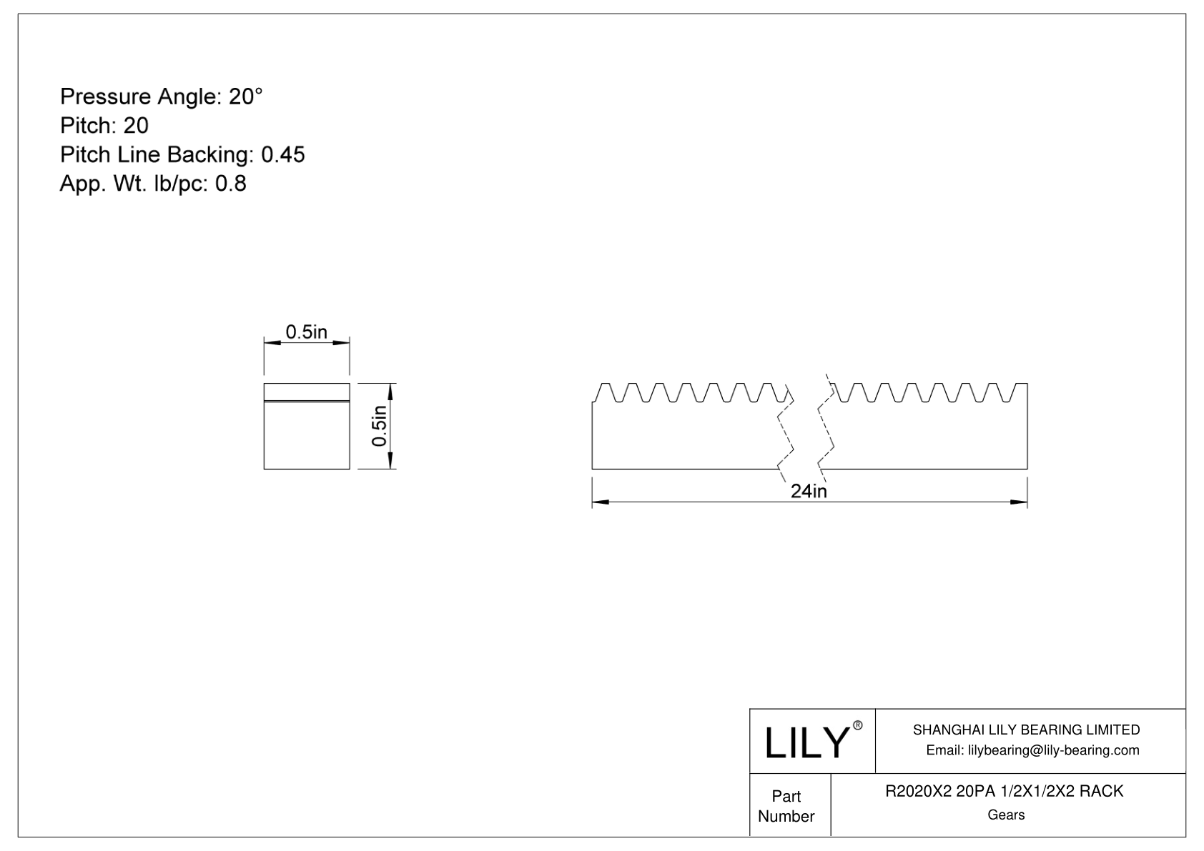 R2020X2 20PA 1/2X1/2X2 RACK 齿轮架 cad drawing