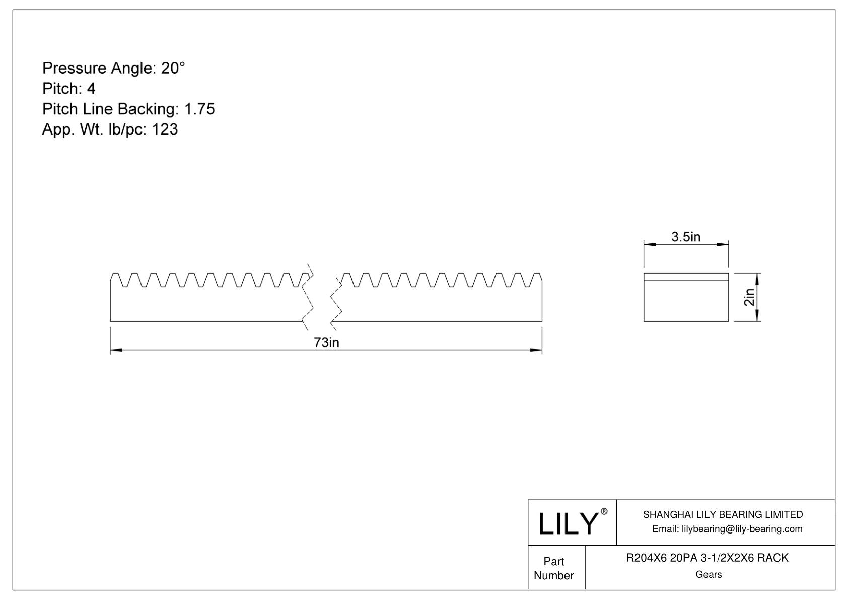 R204X6 20PA 3-1/2X2X6 RACK 齿轮架 cad drawing