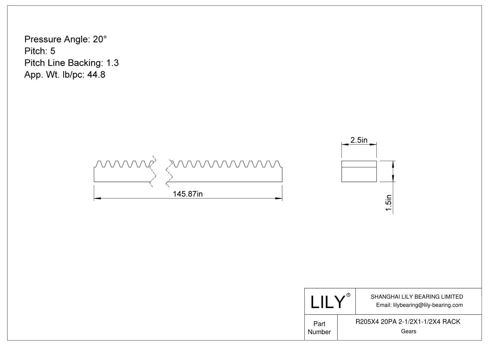 R205X4 20PA 2-1/2X1-1/2X4 RACK 齿轮架 cad drawing