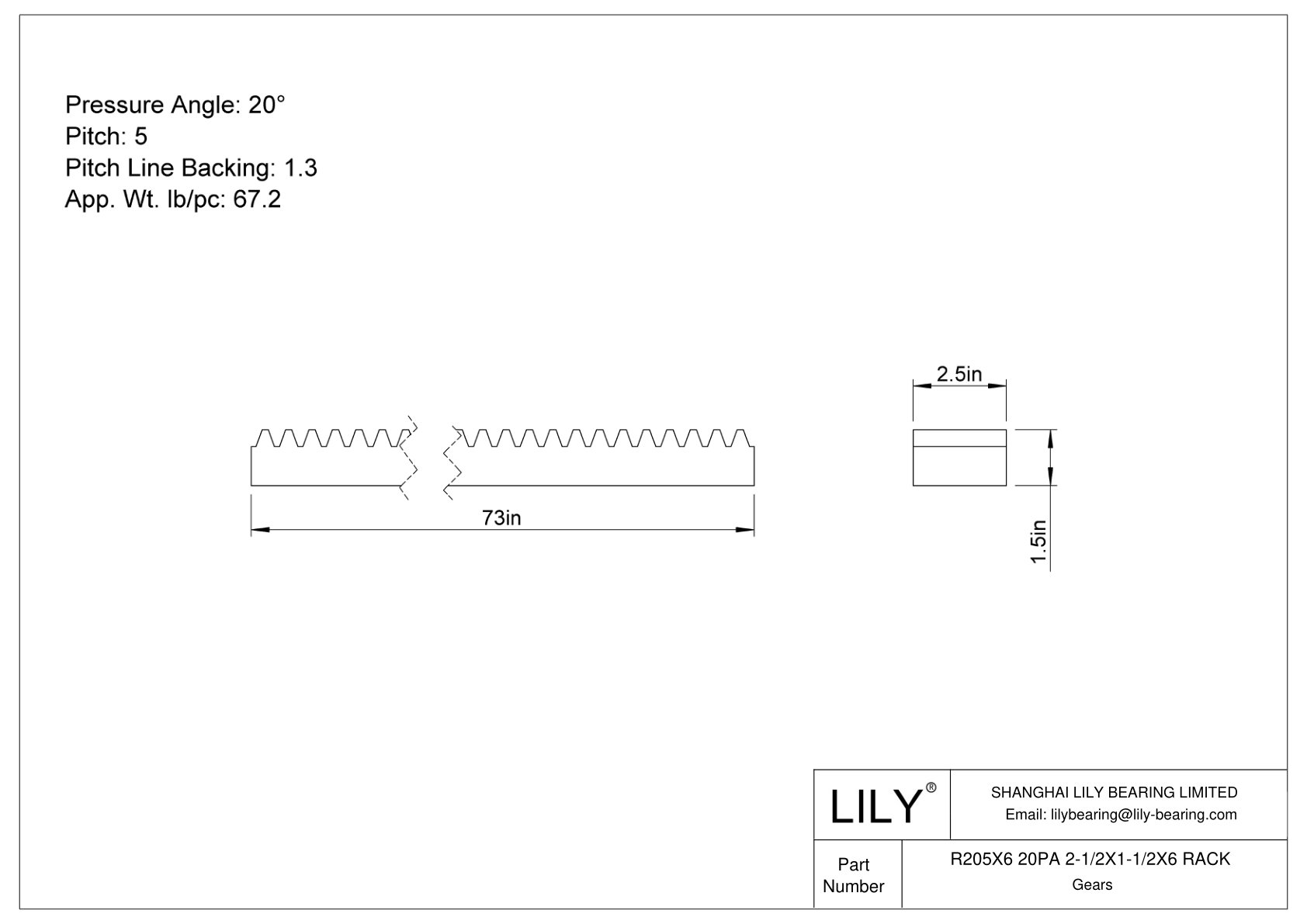 R205X6 20PA 2-1/2X1-1/2X6 RACK 齿轮架 cad drawing