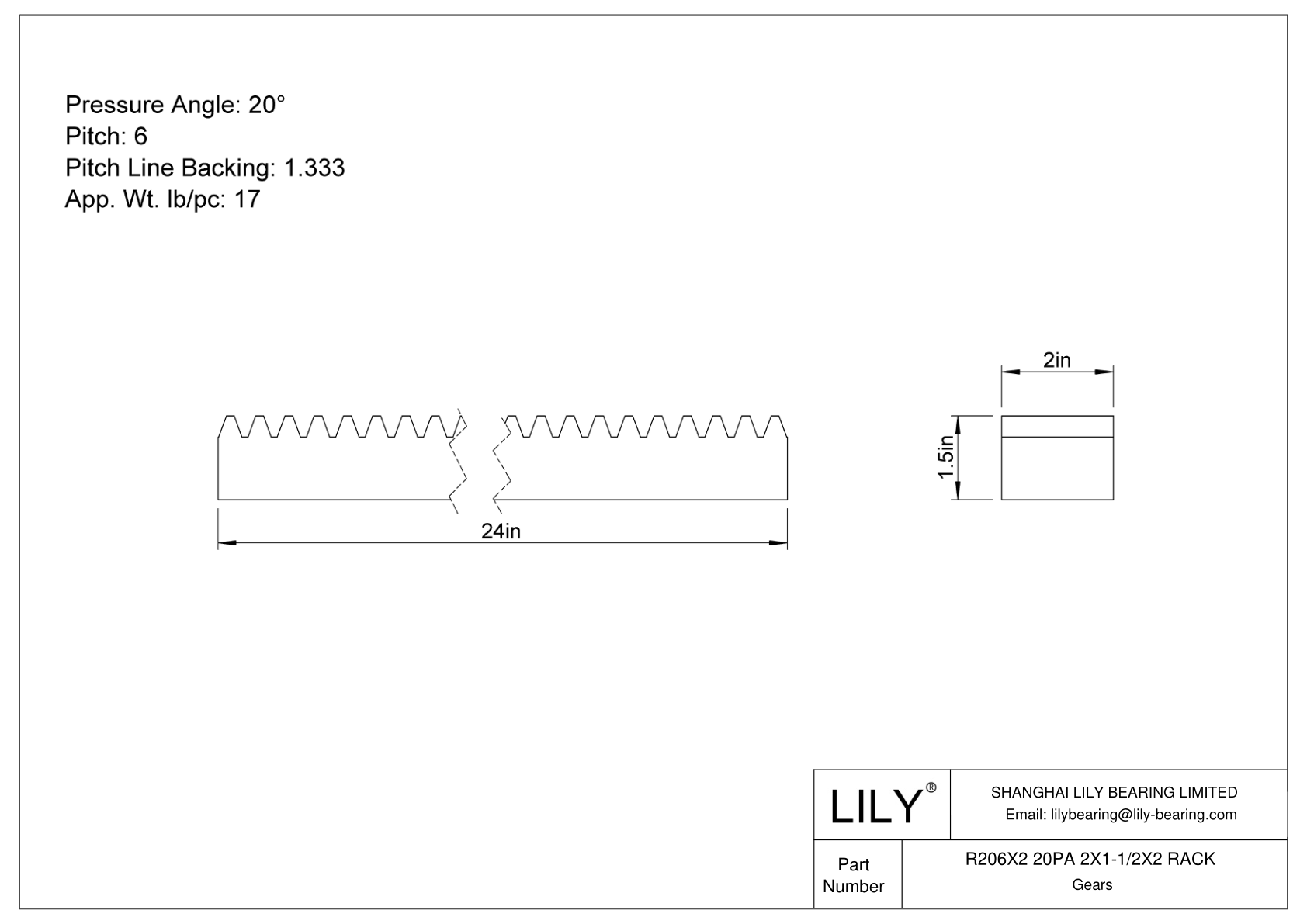 R206X2 20PA 2X1-1/2X2 RACK 齿轮架 cad drawing