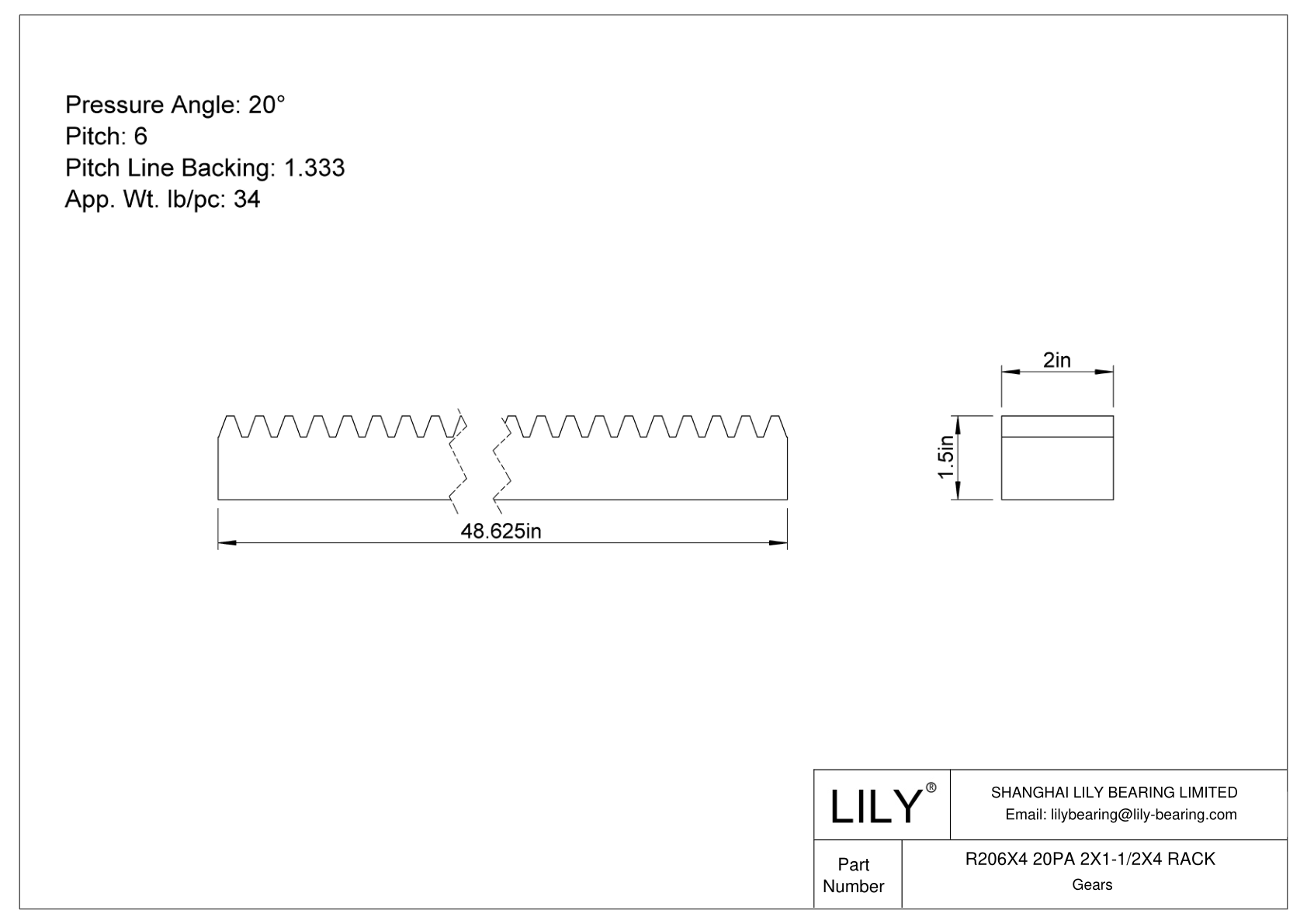 R206X4 20PA 2X1-1/2X4 RACK 齿轮架 cad drawing