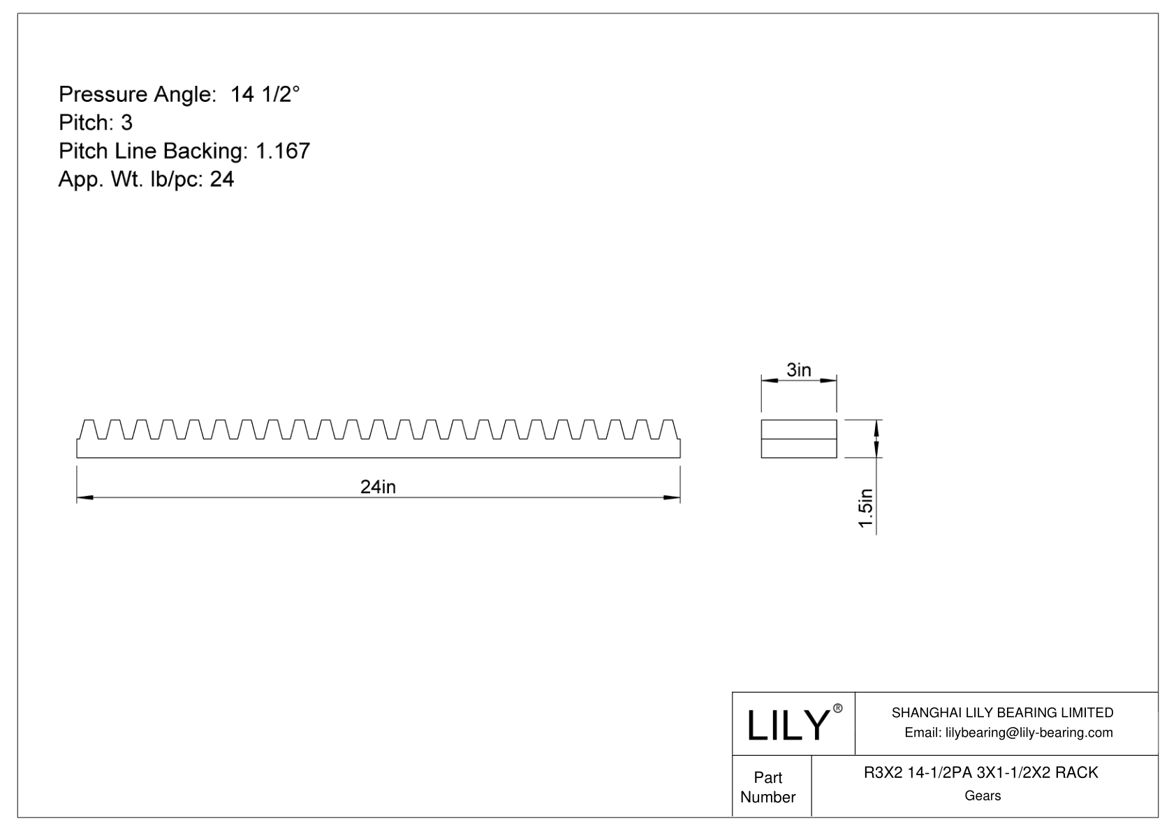 R3X2 14-1/2PA 3X1-1/2X2 RACK 齿轮架 cad drawing