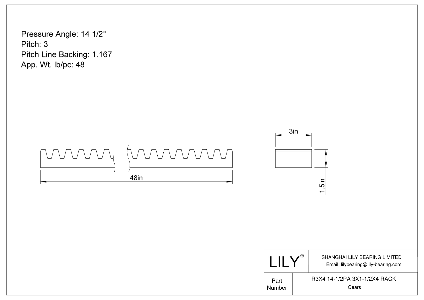 R3X4 14-1/2PA 3X1-1/2X4 RACK Cremallera cad drawing